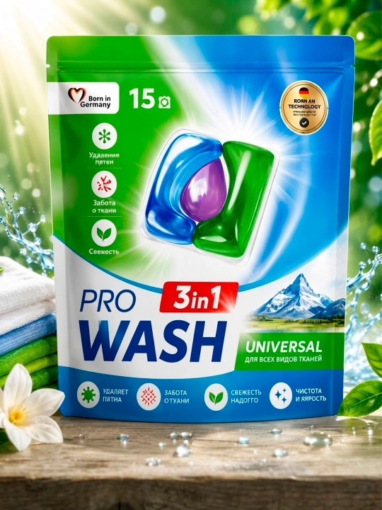 Pro Wash kir yuvish kapsulalari, Alp yangiligi, 15 dona - 