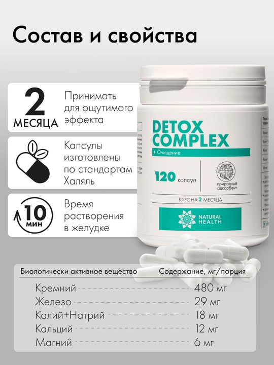 Detoks, vitamin kompleksi, tanani tozalash uchun, oziq-ovqat qo'shimchasi, 120 kapsula