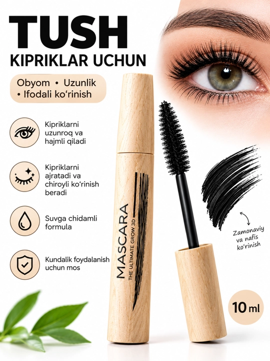 Kipriklar uchun tush, hajmli tush, uzaytiruvchi tush, suvga chidamli tush, hajm uchun - 