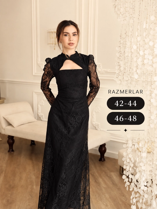 Ayollar qora gipyur ko‘ylagi, nafis kechki libos - 