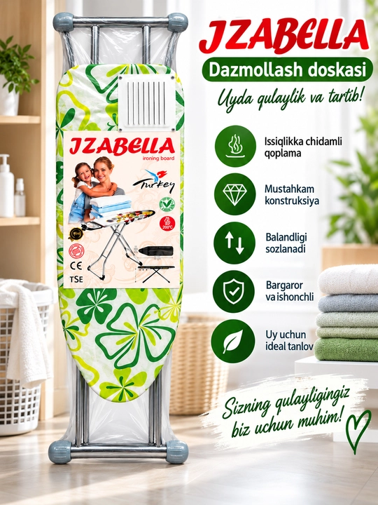 Dazmollash doskasi, metall, buklanadigan, balandligi sozlanadigan, dazmol taglikli