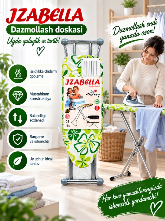 Dazmollash doskasi, metall, buklanadigan, balandligi sozlanadigan, dazmol taglikli