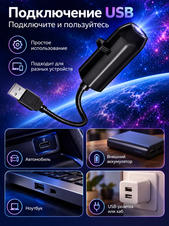 Проектор звездного неба USB, ночник, 360 градусов, 6/10/17 слайдов для комнаты