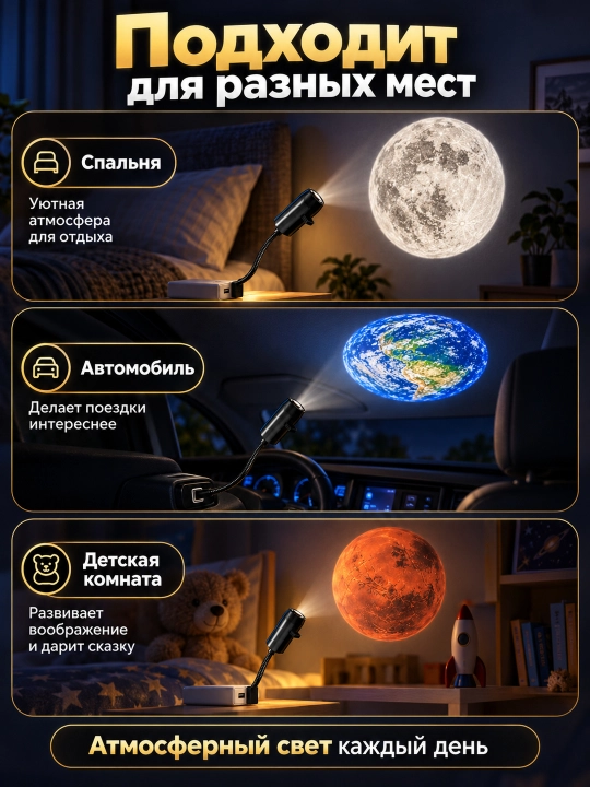 Проектор звездного неба USB, ночник, 360 градусов, 6/10/17 слайдов для комнаты