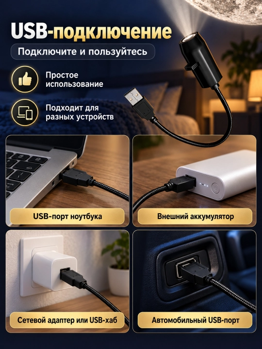 Проектор звездного неба USB, ночник, 360 градусов, 6/10/17 слайдов для комнаты