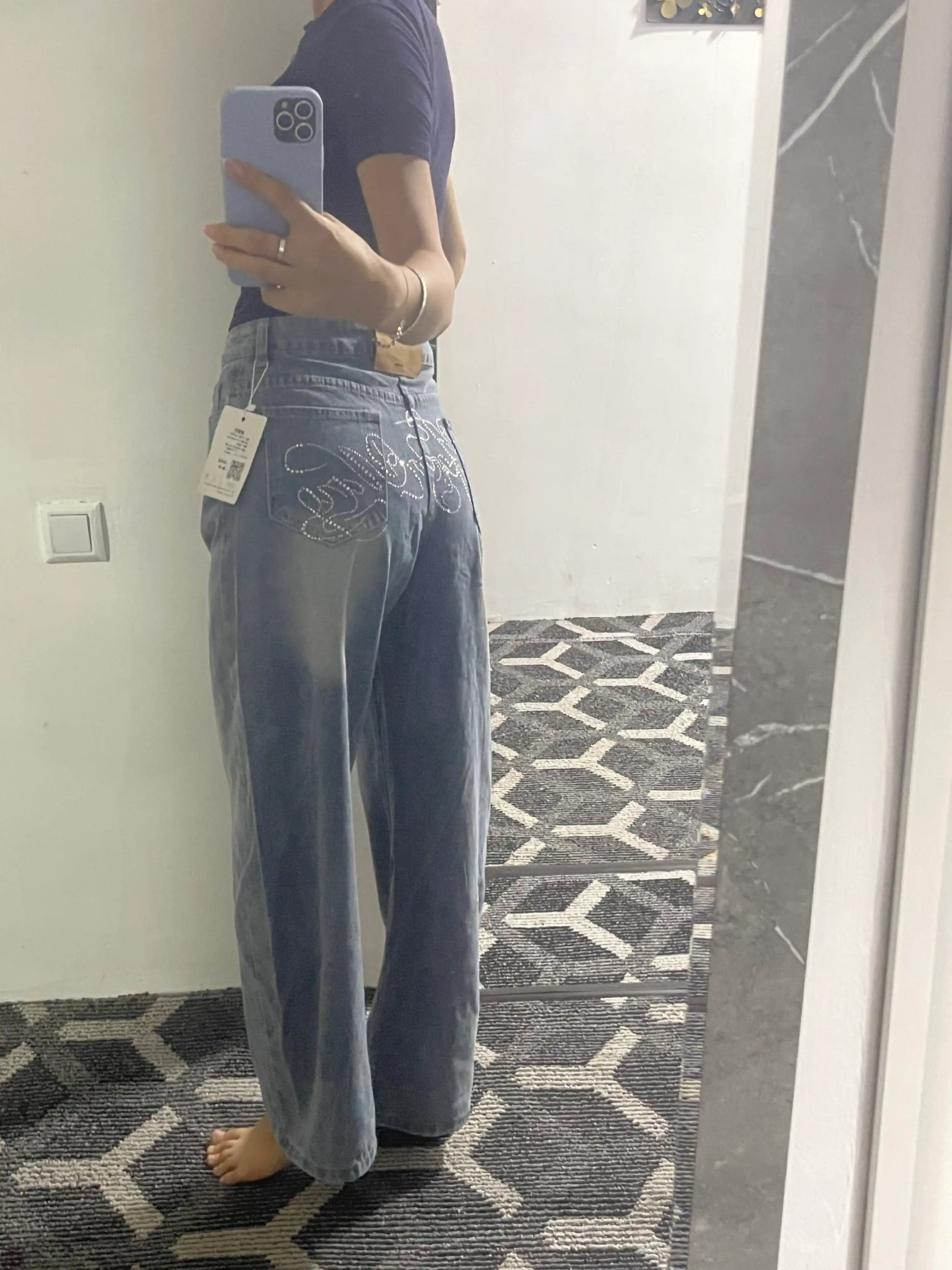 Ayollar uchun Y2K boyfriend uslubidagi jinsi shim, street style