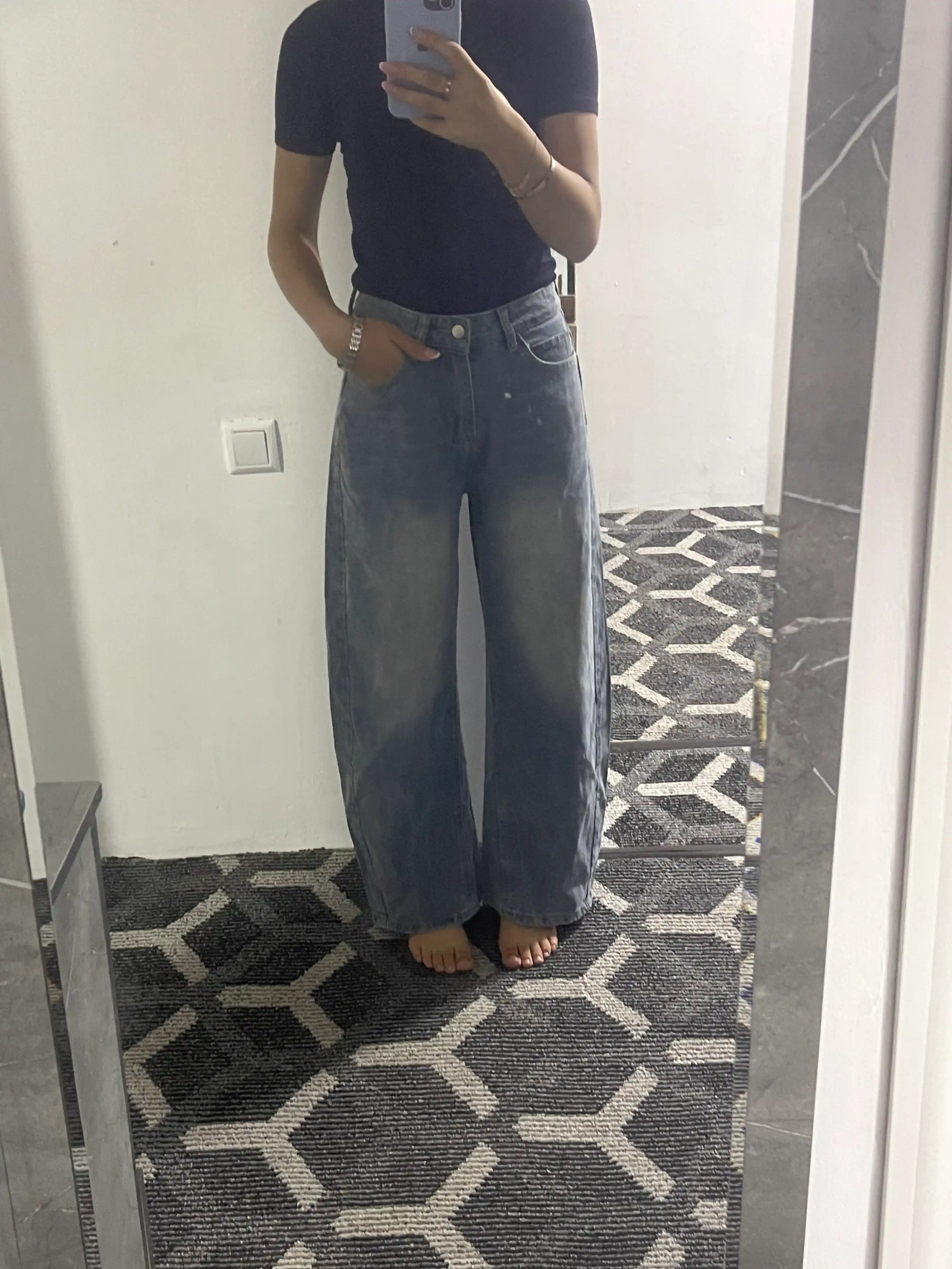Ayollar uchun Y2K boyfriend uslubidagi jinsi shim, street style