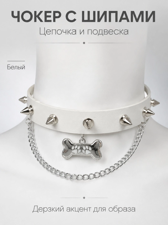 Tikanli choker, zanjir va panja naqshli suyakcha kulon bilan, pank uslubida, 4 rang - 