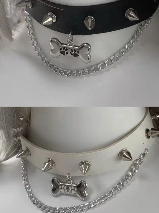 Tikanli choker, zanjir va panja naqshli suyakcha kulon bilan, pank uslubida, 4 rang