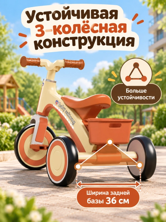 Детский трехколесный велосипед 1–6 лет, педали, музыка, подсветка и корзина