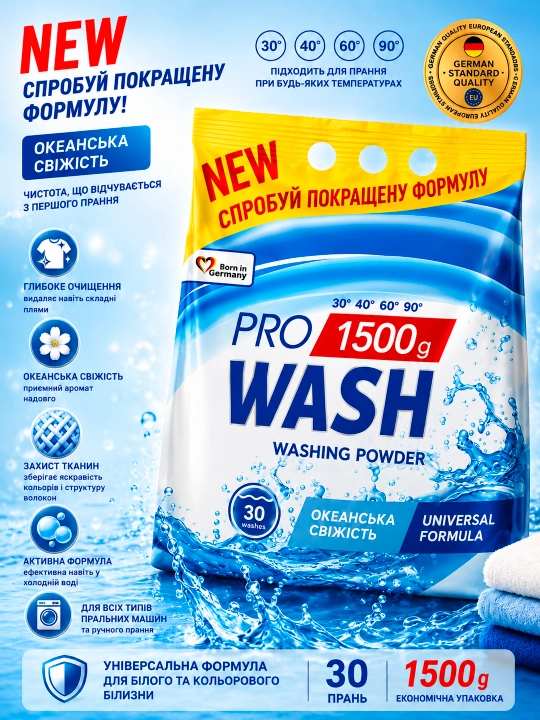 Pro Wash kir yuvish kukuni, Okean tarovati, 1,5 kg - 
