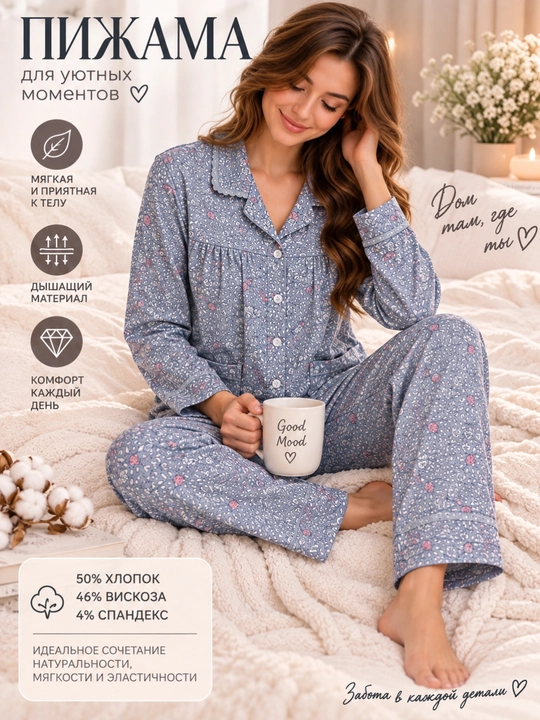 Ayollar uchun tugmali pijama — qulaylik, yumshoqlik va nafislik har bir detalda