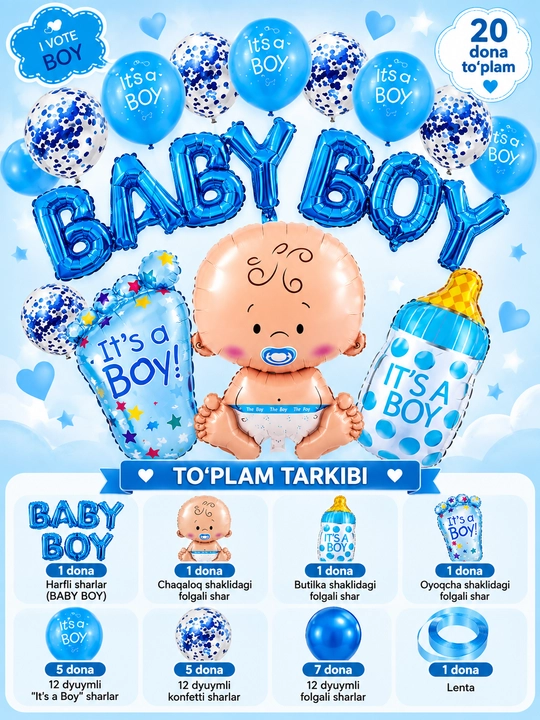 Набор воздушных шаров Baby Girl и Baby Boy для новорождённых