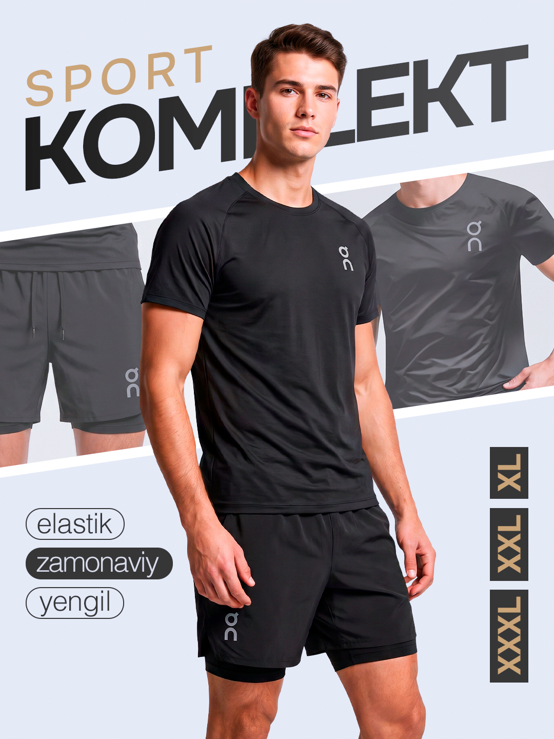 Erkaklar sport komplekti, futbolka va shortik, yengil va qulay - 