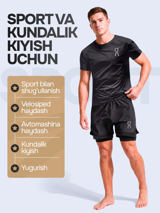 Erkaklar sport komplekti, futbolka va shortik, yengil va qulay
