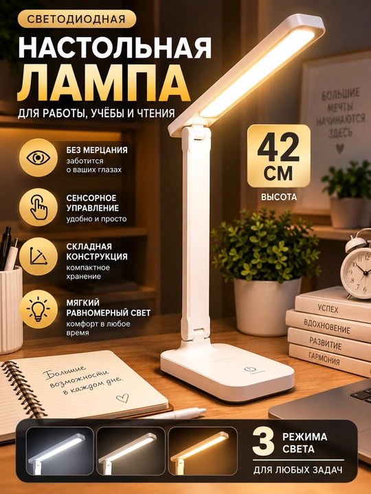 Buklanadigan LED stol chirog‘i, akkumulyatorli, sensorli boshqaruvli