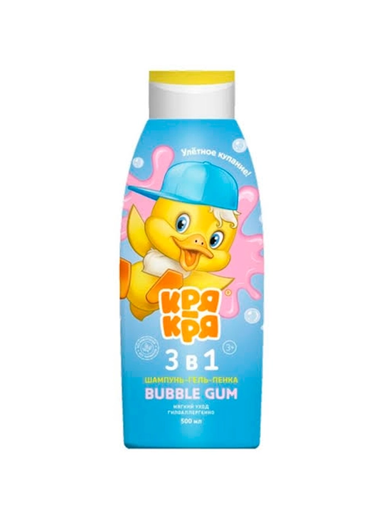 Кря-Кря детский шампунь-гель-пенка 3в1 "BUBBLE GUM" для мальчиков 500 мл - 