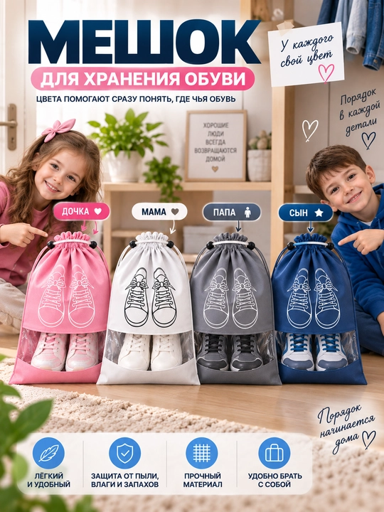 Мешок для хранения обуви, чехол для обуви, органайзер для обуви, пылезащитный мешок