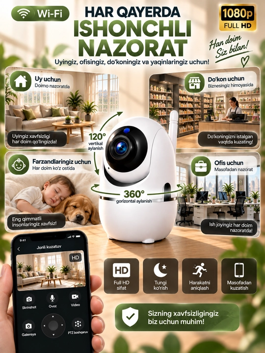 Беспроводная Wi-Fi камера наблюдения, камера видонаблюдения для дома, смарт камера