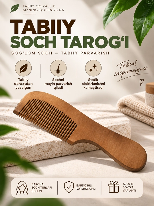 Yog‘och soch tarog‘i (Bamboo Hair Comb) - 