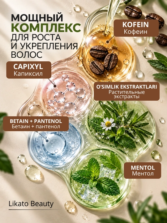 Тоник для роста волос LIKATO Professional с розмарином, кофеином, красным перцем, 150 мл