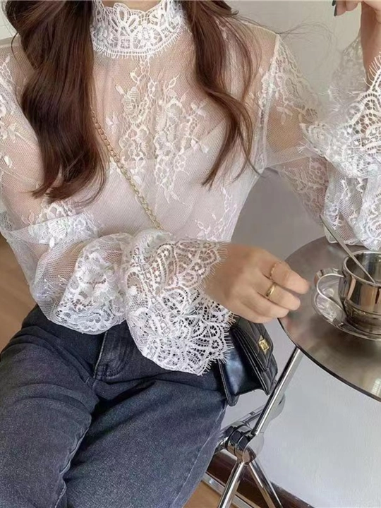 Ayollar qizlar uchun gipyur bluzka longsliv, uzun yengli