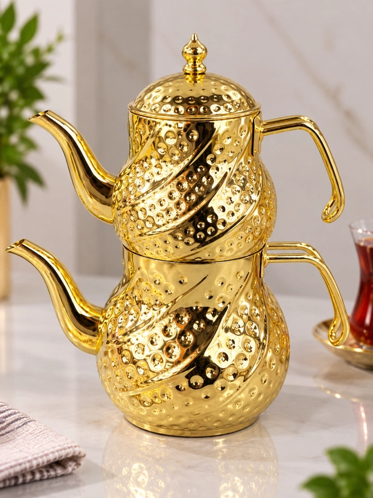 Turkcha ikki qavatli choynak (Chaydonlik) – mis rang qoplamali choy damlash to‘plami