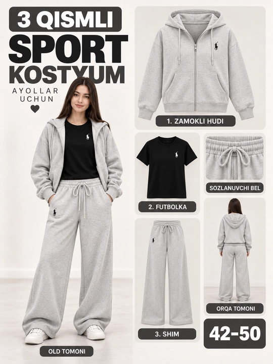 Xudili ayollar sport kostumi, ayollar uchun troyka sport kiyimi, xudili shim va futbolka - 