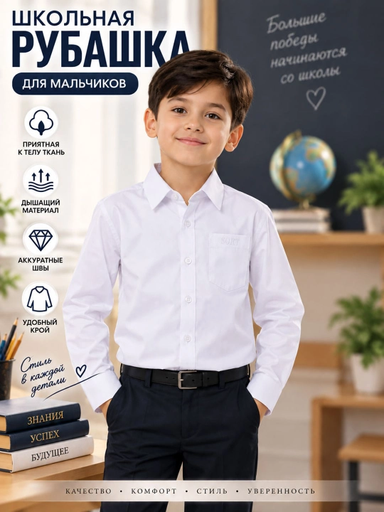 O‘g‘il bolalar oq maktab ko‘ylagi - 