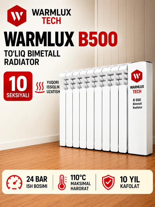Биметаллический радиатор, WARM B500, 10 секций, европейское качество - 