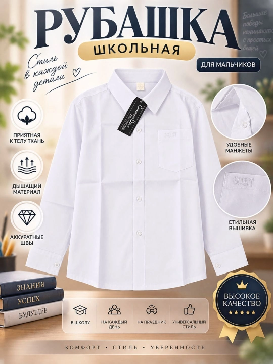 Белая школьная рубашка для мальчика