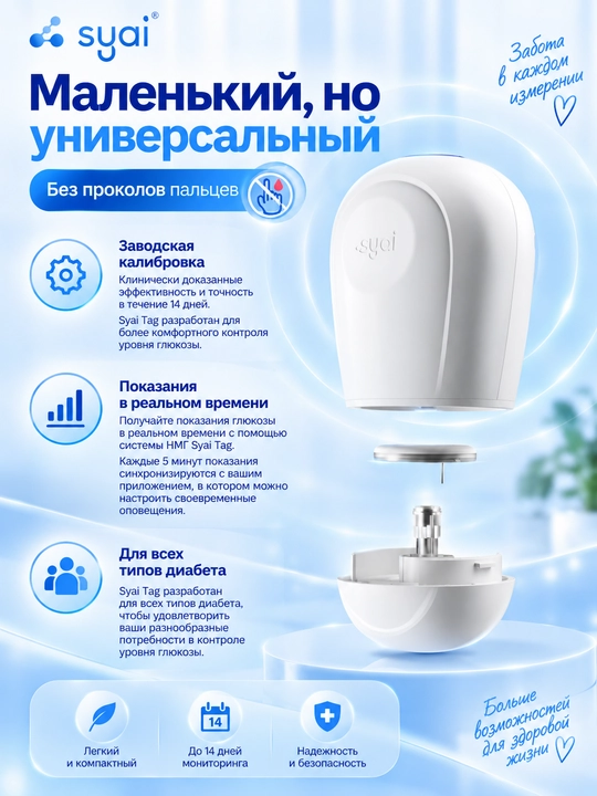 SYAI Tag — Система непрерывного мониторинга глюкозы (CGM), 14 дней