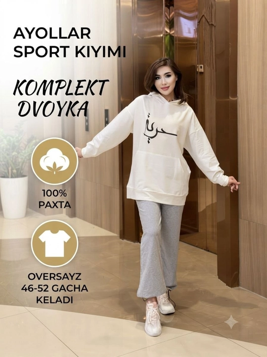 Ayollar sport kostyumi, ikki, katta o‘lchamdagi paxta kiyim 42-52