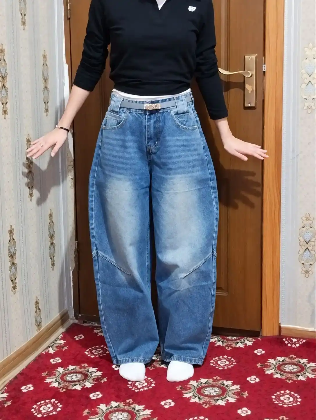 Koreys uslubida ayollar keng jinsi shimlar—katta o‘lchamli,baggi,yuqori belli S,M,L,XL,2XL