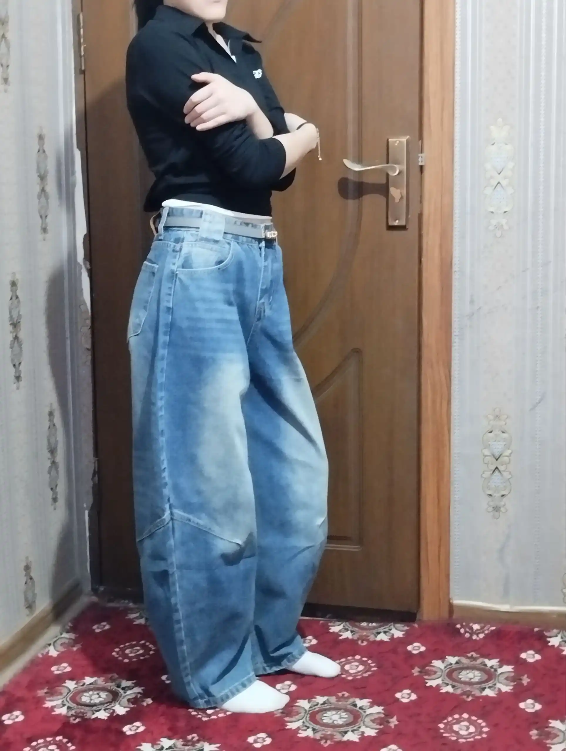 Koreys uslubida ayollar keng jinsi shimlar—katta o‘lchamli,baggi,yuqori belli S,M,L,XL,2XL