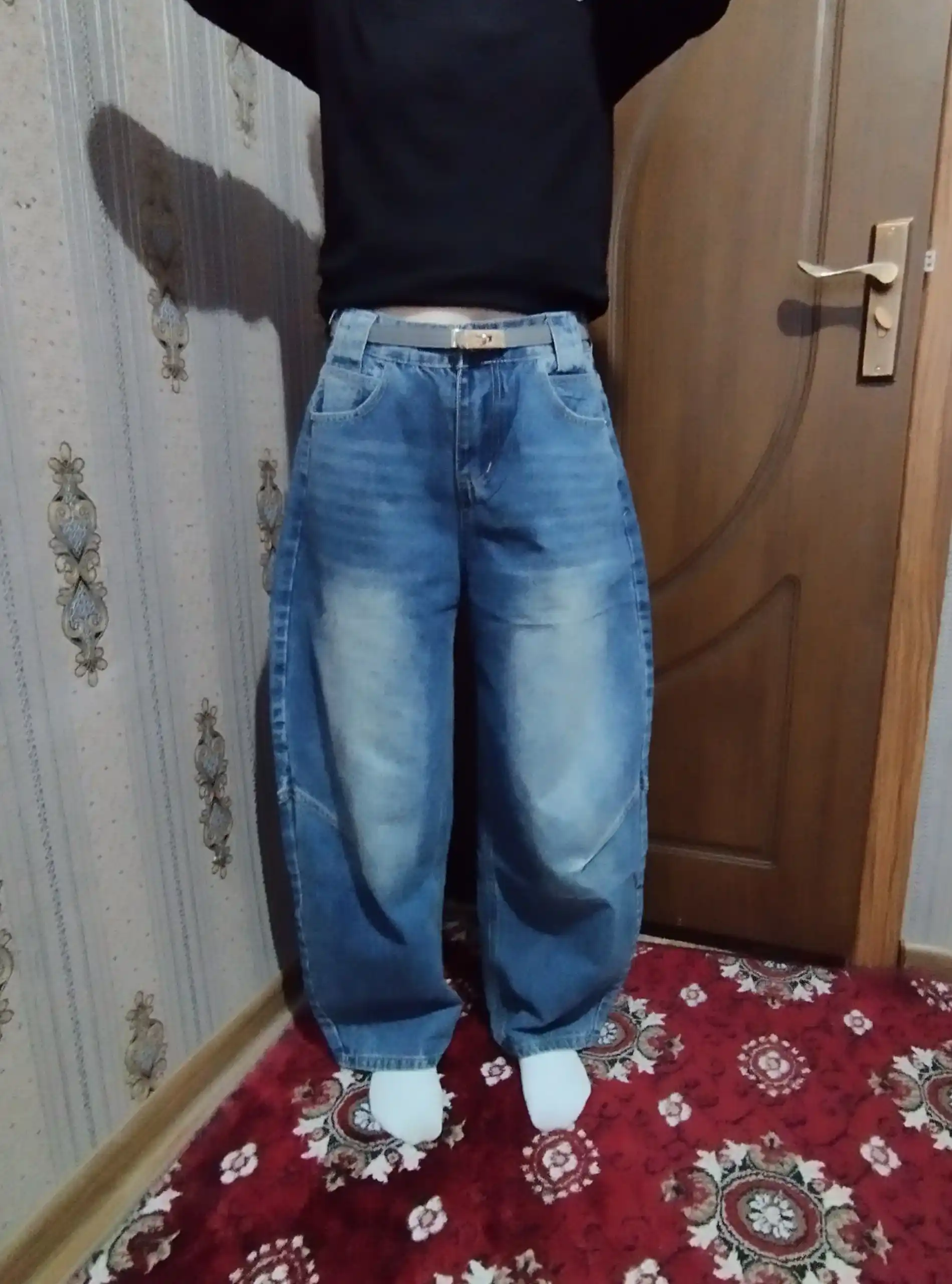 Koreys uslubida ayollar keng jinsi shimlar—katta o‘lchamli,baggi,yuqori belli S,M,L,XL,2XL