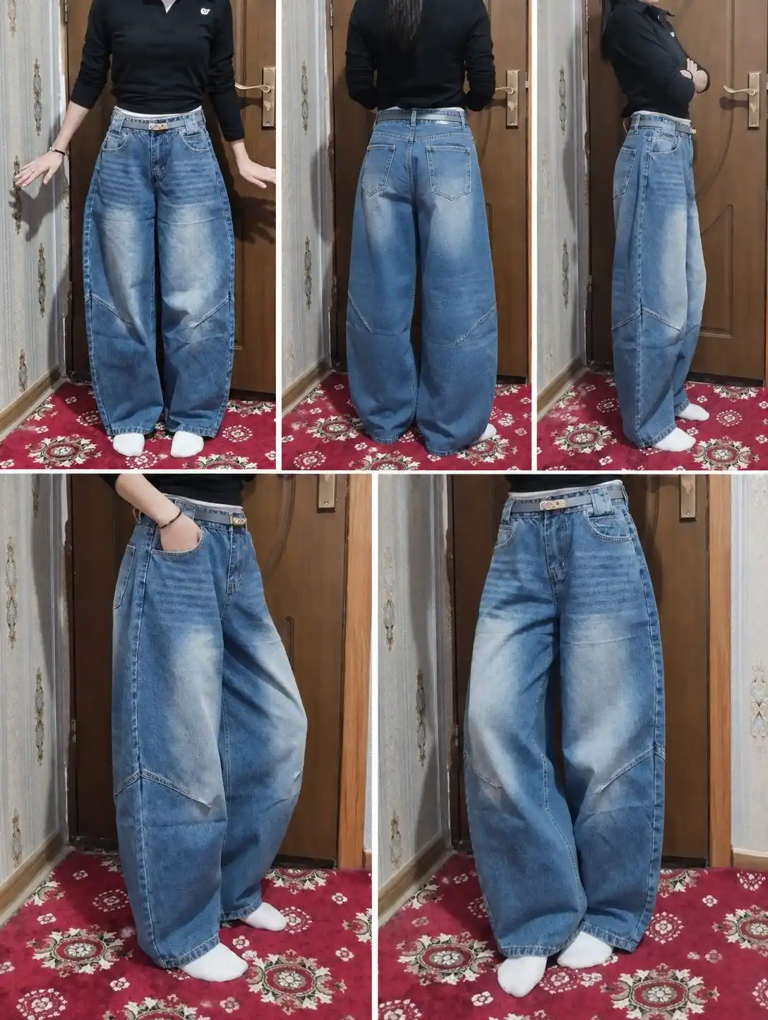 Koreys uslubida ayollar keng jinsi shimlar—katta o‘lchamli,baggi,yuqori belli S,M,L,XL,2XL