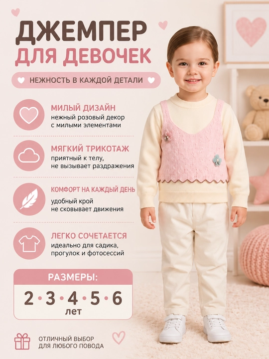 Вязаный комплект для девочки с жилетом - 