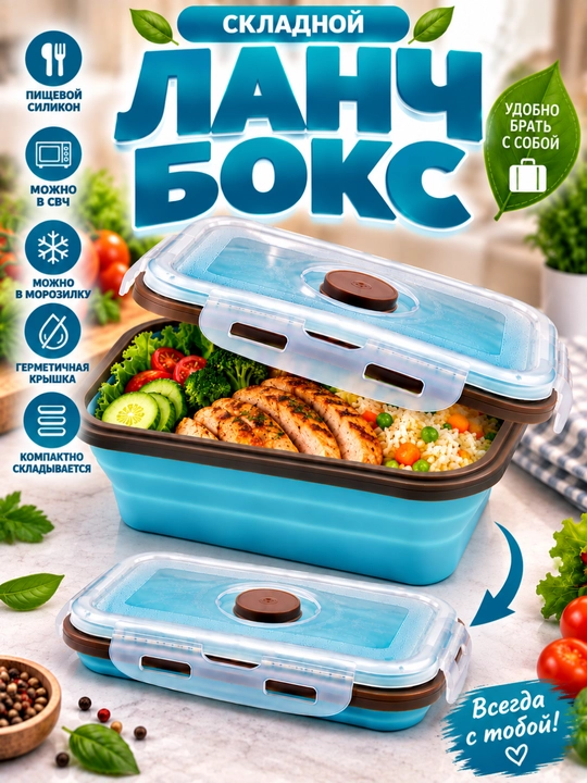 Yig‘ma silikon lanch boks, ovqat saqlash konteyneri