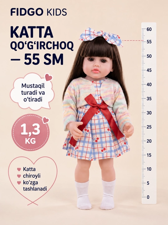 Силиконовая кукла FIDGO, 55 см — говорящая, в подарочной упаковке