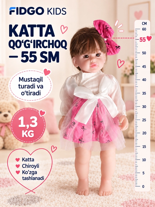 FIDGO interaktiv qo‘g‘irchog‘i, 55 sm, ovozli effektlar bilan