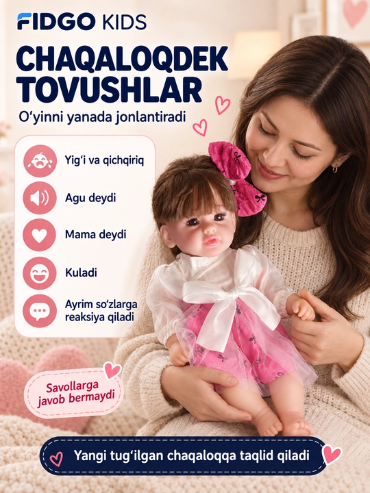 FIDGO interaktiv qo‘g‘irchog‘i, 55 sm, ovozli effektlar bilan