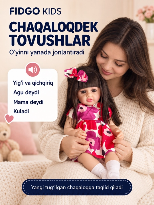 FIDGO silikon qo‘g‘irchog‘i, 55 sm — gapiruvchi, hadya qutisida