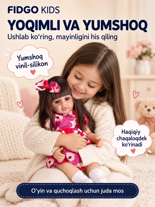 FIDGO silikon qo‘g‘irchog‘i, 55 sm — gapiruvchi, hadya qutisida