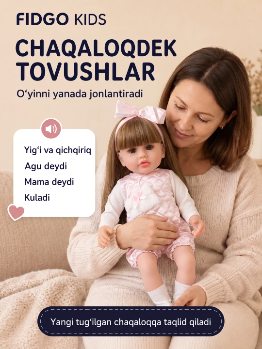 FIDGO silikon qo‘g‘irchog‘i, 55 sm — gapiruvchi, hadya qutisida