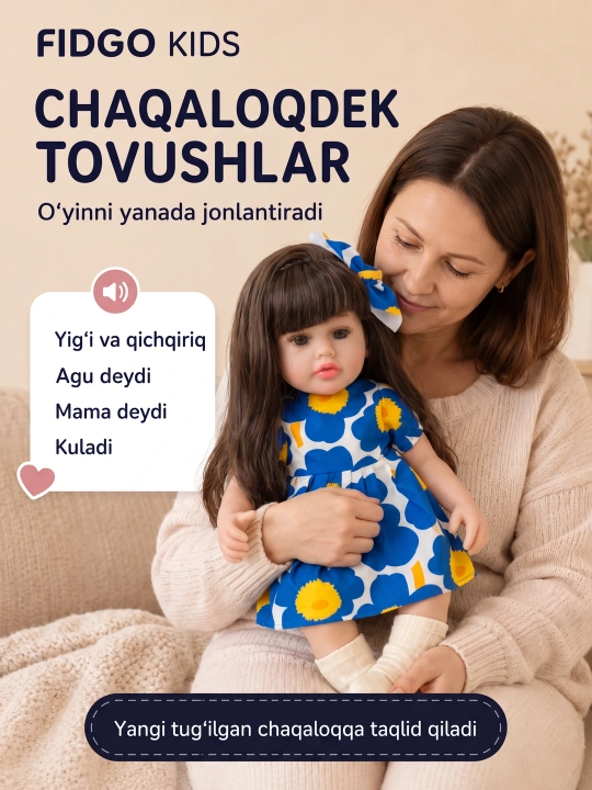 FIDGO silikon qo‘g‘irchog‘i, 55 sm — gapiruvchi, hadya qutisida
