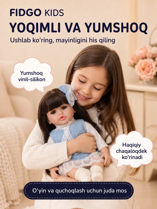 Силиконовая кукла FIDGO, 55 см — говорящая, в подарочной упаковке