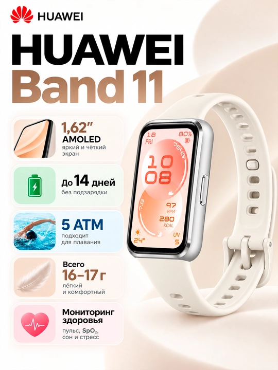 Fitnes bilaguzuk HUAWEI Band 11 AMOLED Bluetooth 6.0 14 kun avtonom ishlash 5ATM - 