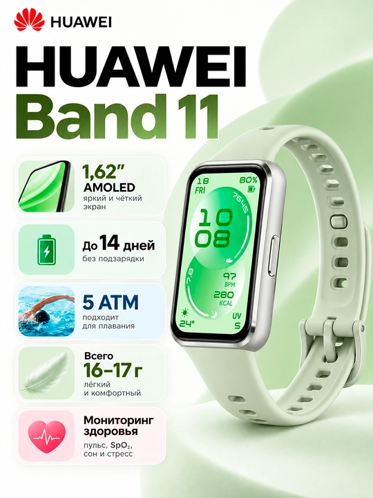 Fitnes bilaguzuk HUAWEI Band 11 AMOLED Bluetooth 6.0 14 kun avtonom ishlash 5ATM - 