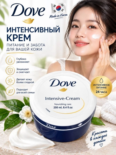 Dove Intensive Cream питательный крем для лица и тела, для всех типов кожи, 250 мл